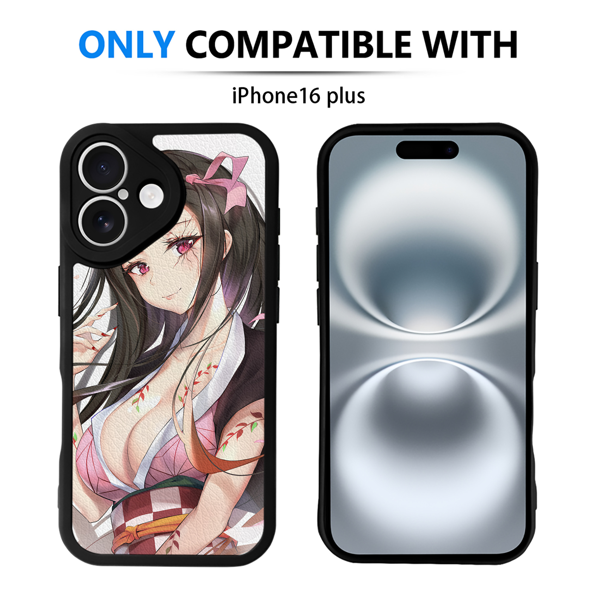 （画像用） 鬼滅の刃（きめつのやいば）竈門 禰󠄀豆子／かまど ねずこ Kamado Nezuko 【iPhone 16シリーズ対応】シリコンスマホケース（レザー調） 材質：シリコン